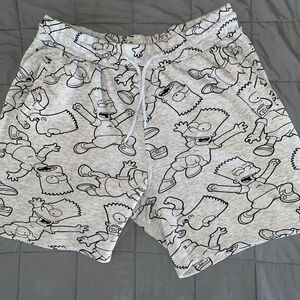 H&M Divided Bart Simpsons All Over Print Men's Fleece Shorts Gray & Black Large